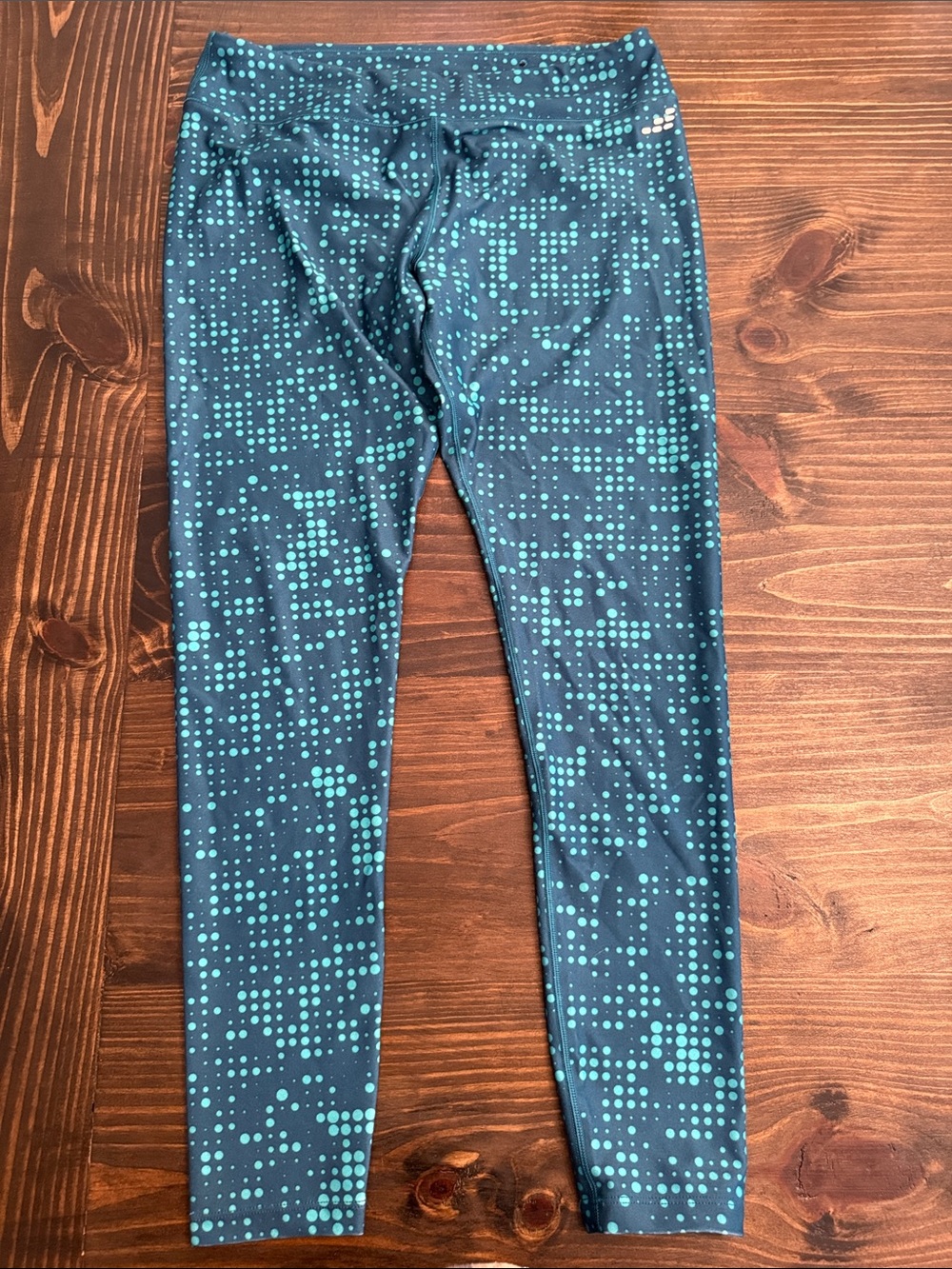 BCG Navy Womenโs Leggings with Teal Dot Print